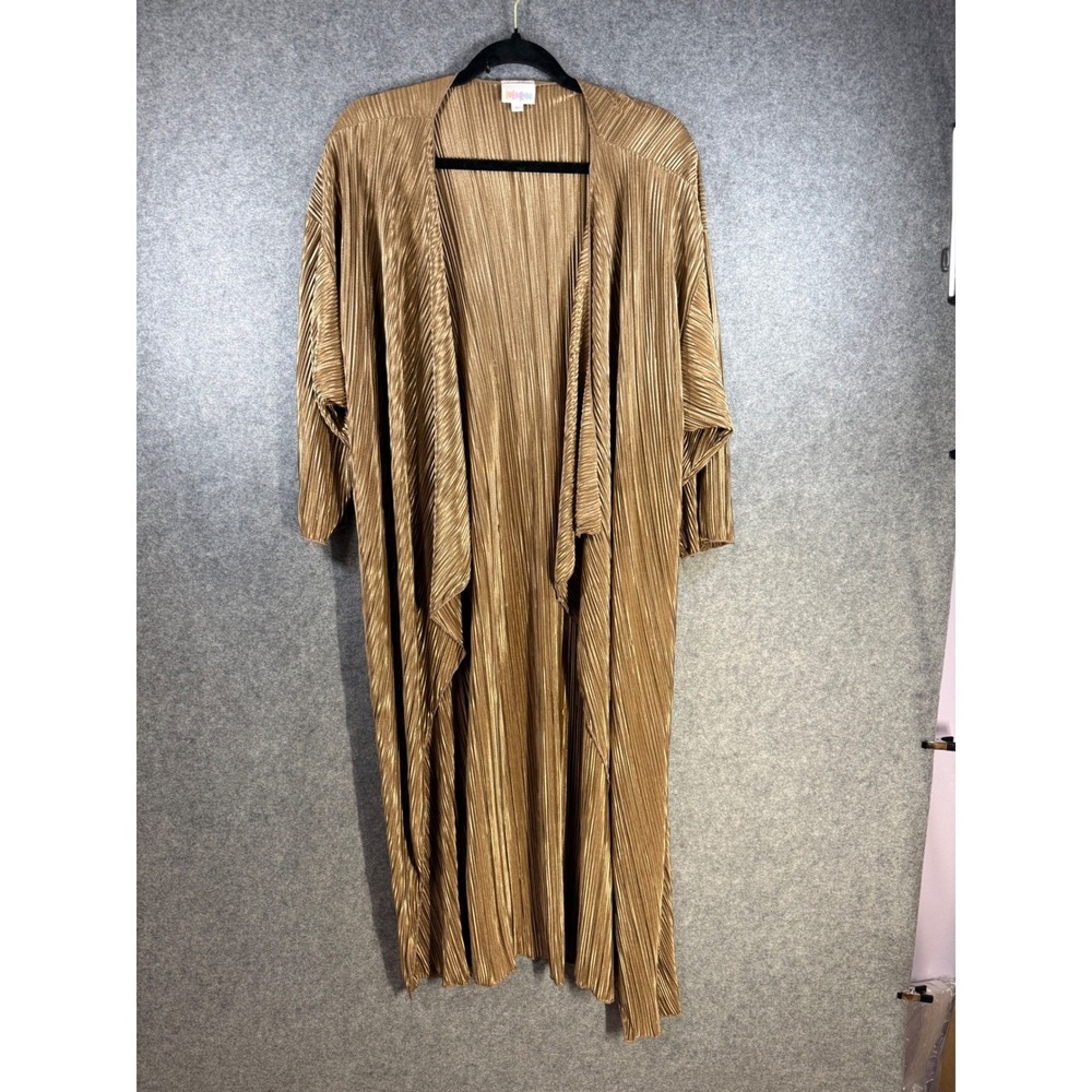 LuLaRoe Shirley Kimono Wrap Bronze Gold Accordion Pleated Open Front Large NEW